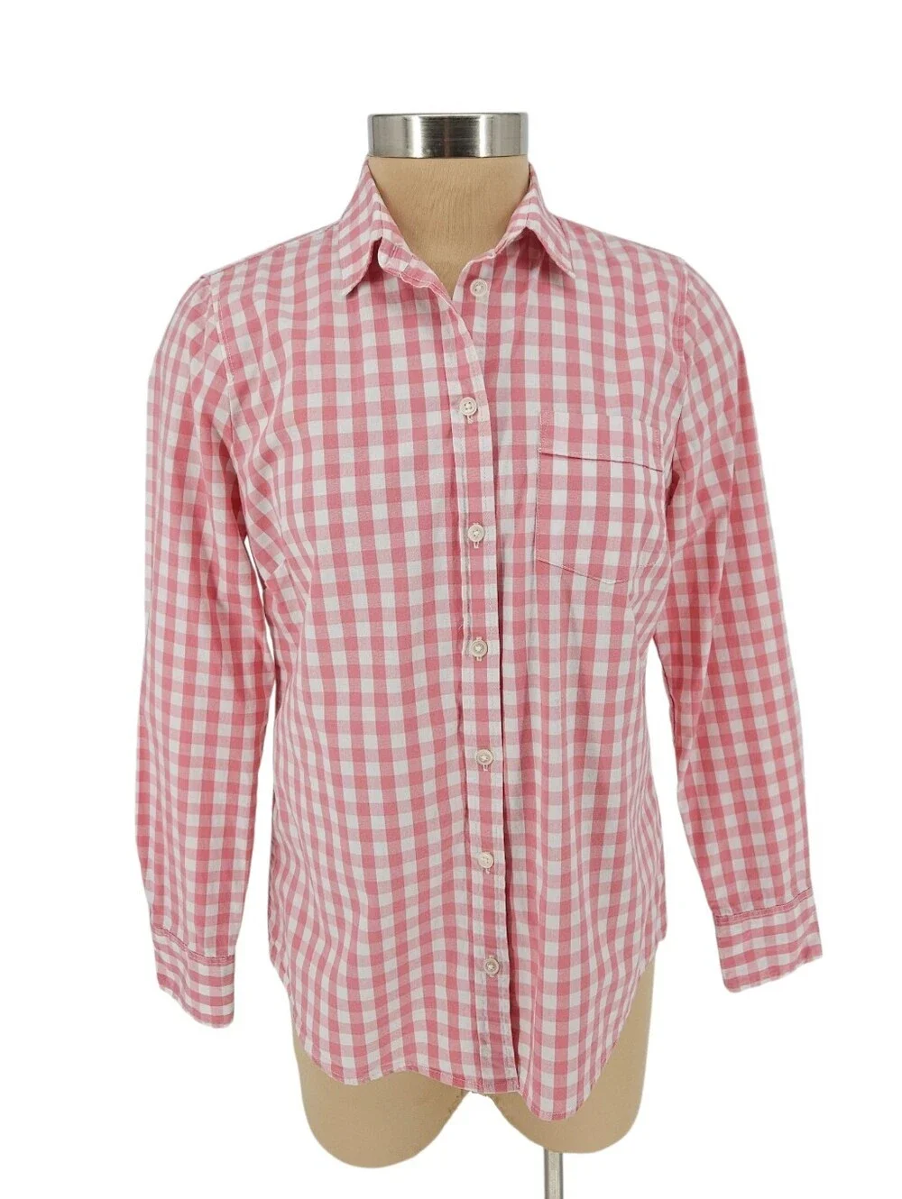 J.CREW Poplin Shirt Pink Gingham Long Sleeve Button Up Collared Top Small